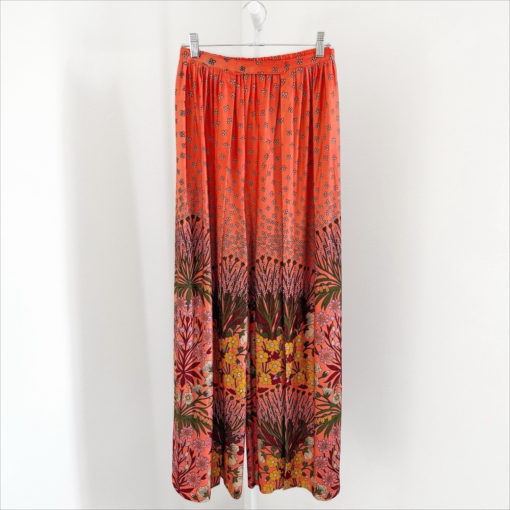 Vintage 1970s Floral Print Wide Leg Pants Size Small* Orange Maximalist Bohemian